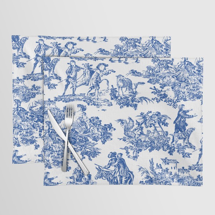 Royal Blue Toile de Jouy Placemat Gallery Image 1