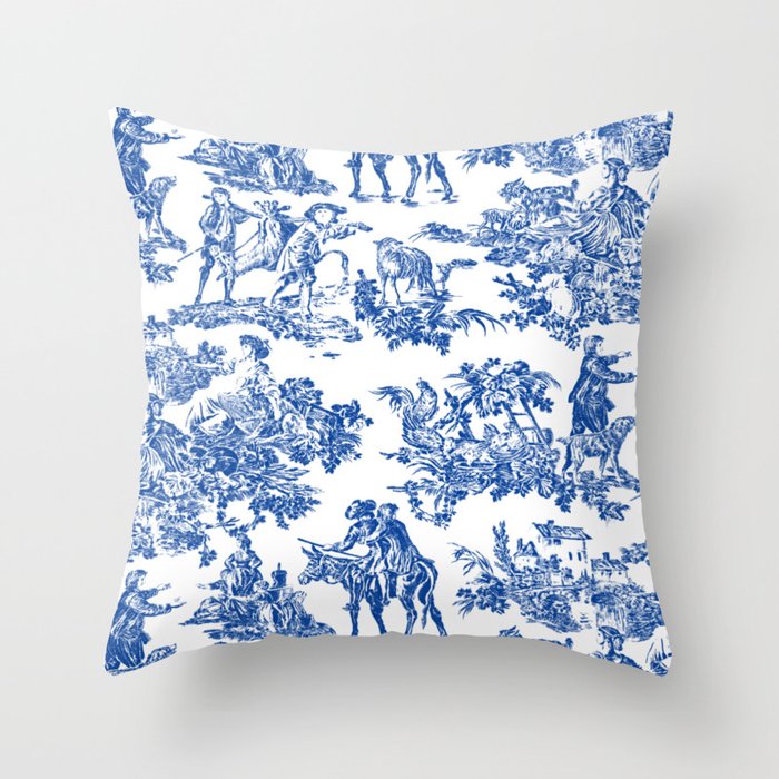 Royal Blue Toile de Jouy Throw Pillow Gallery Image 6