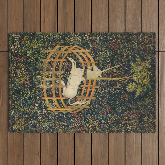 The Unicorn in Captivity (from the Unicorn Tapestries) 1495-1505 Outdoor Rug Gallery Image 1