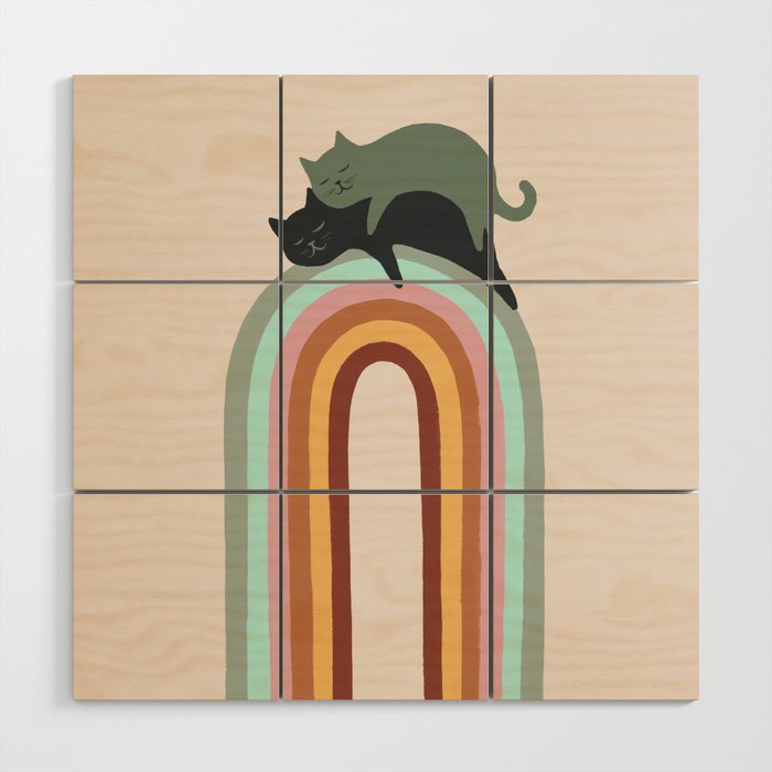 Rainbow cat 3 lover hugs Wood Wall Art Gallery Image 1