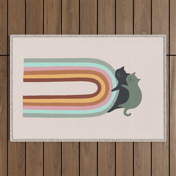 Rainbow cat 3 lover hugs Outdoor Rug Gallery Image 1