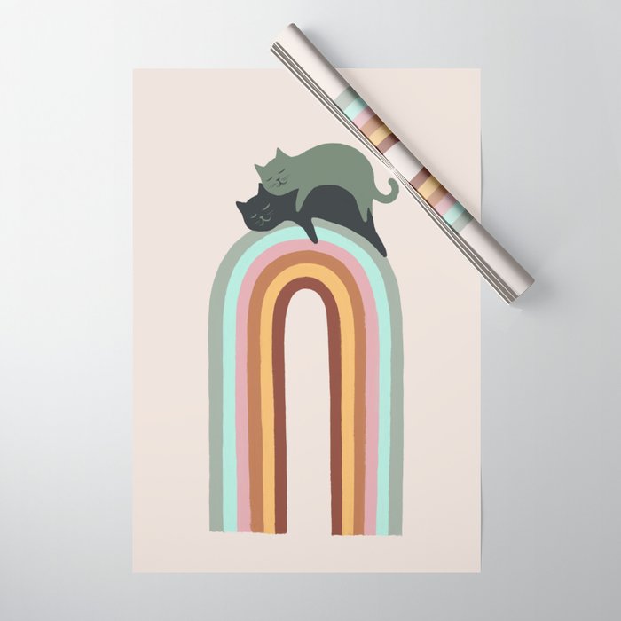 Rainbow cat 3 lover hugs Wrapping Paper Gallery Image 1
