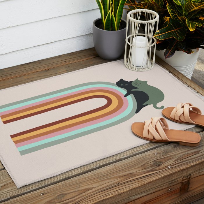 Rainbow cat 3 lover hugs Outdoor Rug Gallery Image 2