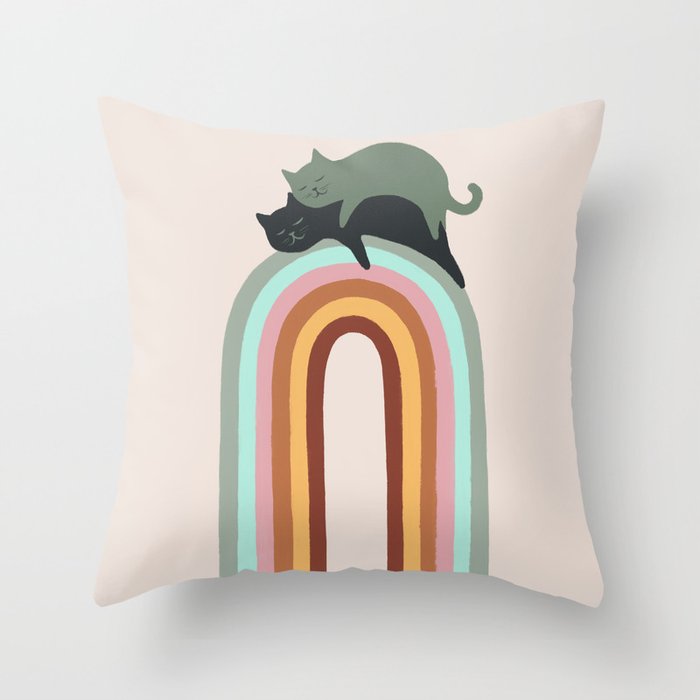 Rainbow cat 3 lover hugs Throw Pillow Gallery Image 6
