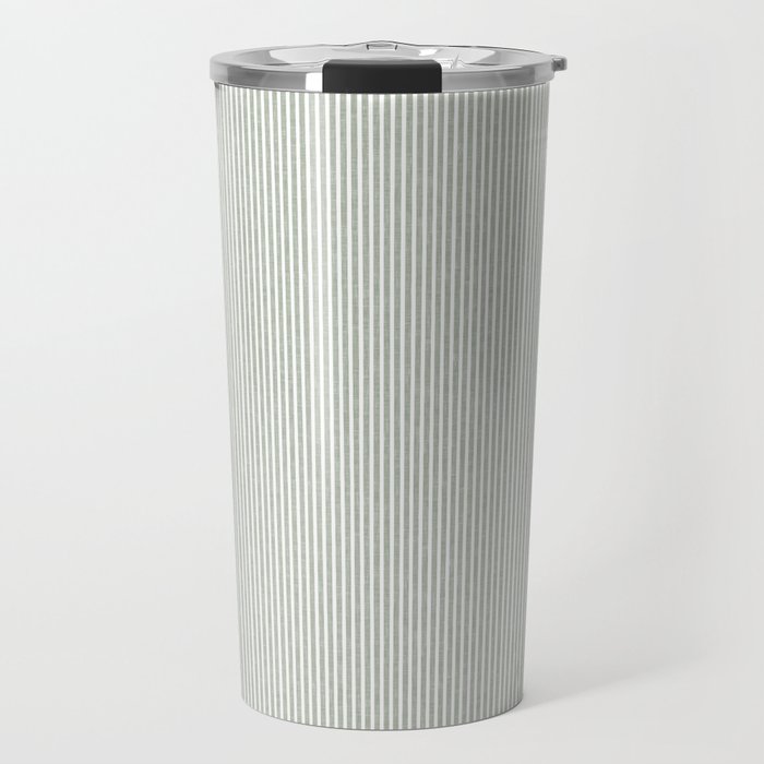 linen textured stripes - sage Travel Mug Gallery Image 1