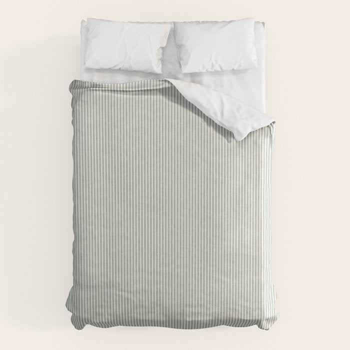 linen textured stripes - sage Duvet Cover Gallery Image 1