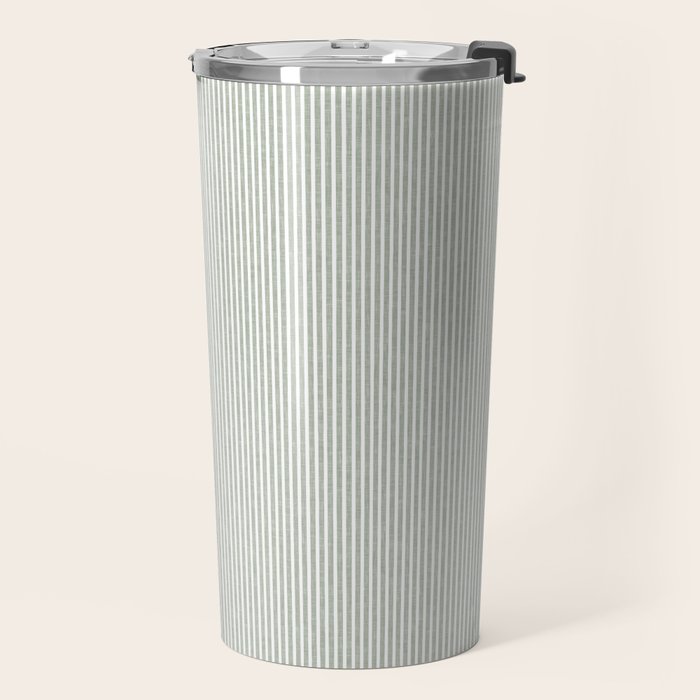linen textured stripes - sage Travel Mug Gallery Image 2