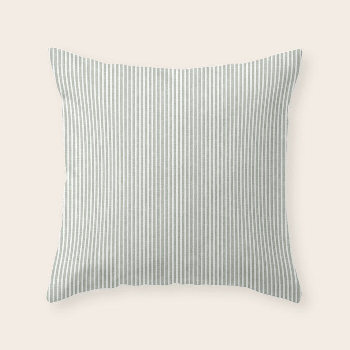 linen textured stripes - sage Throw Pillow Gallery Image 1