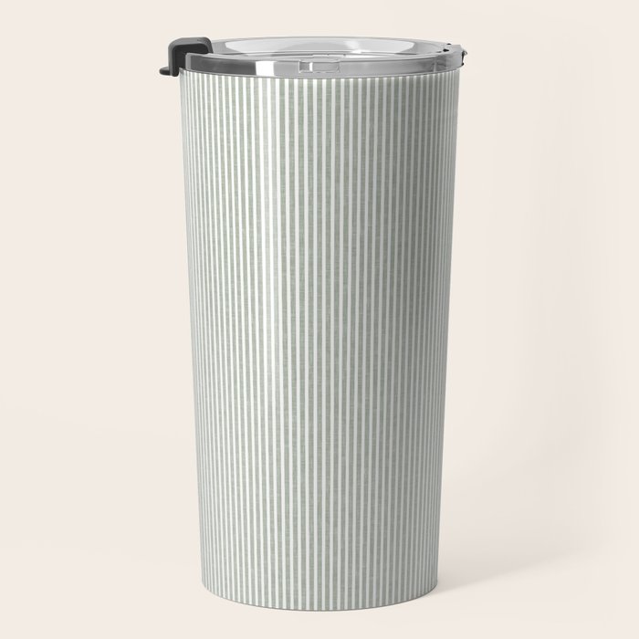 linen textured stripes - sage Travel Mug Gallery Image 3