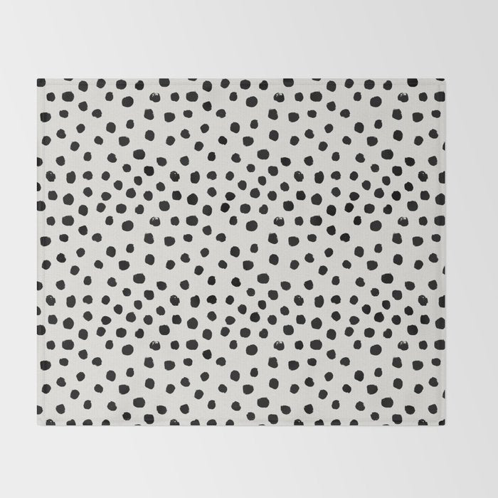 Preppy brushstroke free polka dots black and white spots dots dalmation animal spots design minimal Throw Blanket Gallery Image 2