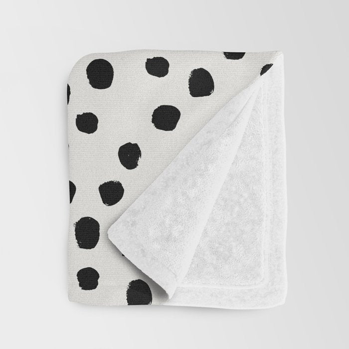 Preppy brushstroke free polka dots black and white spots dots dalmation animal spots design minimal Throw Blanket Gallery Image 3