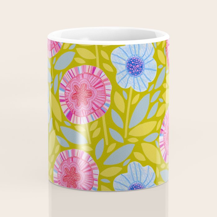 Folk Floral Blossoms in Moss Green Coffee Mug Gallery Image 4