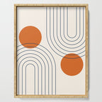Mid Century Modern Geometric 88 in Navy Blue and Orange (Rainbow and Sun Abstraction) Serving Tray Gallery Image 1
