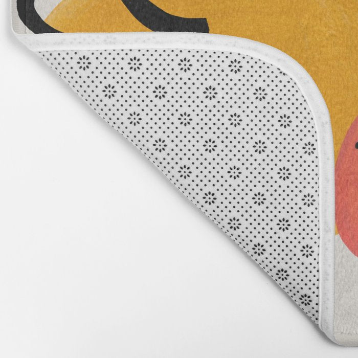 Vintage Fun Minimalist Abstract Colorful Mid century Modern Yellow Magenta Bubbles With Patterns Bath Mat Gallery Image 2
