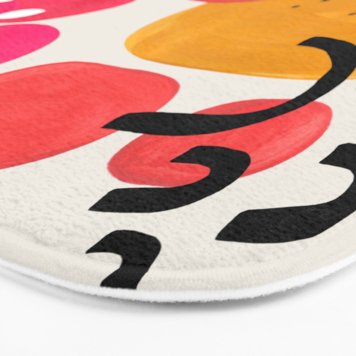 Vintage Fun Minimalist Abstract Colorful Mid century Modern Yellow Magenta Bubbles With Patterns Bath Mat Gallery Image 3