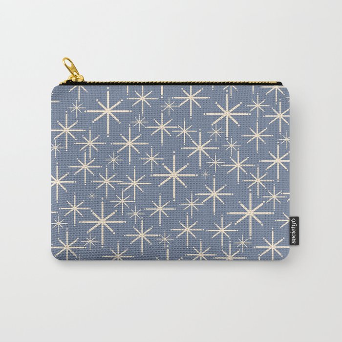 Mid Century Modern Twinkling Stars Retro Atomic Pattern in Stone Blue and Cream Carry All Pouch Gallery Image 1