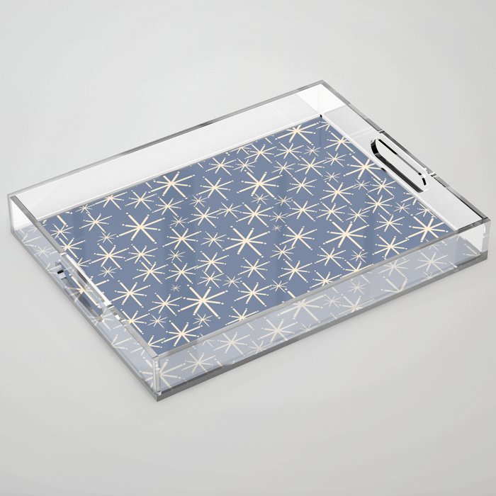 Mid Century Modern Twinkling Stars Retro Atomic Pattern in Stone Blue and Cream Acrylic Tray Gallery Image 1