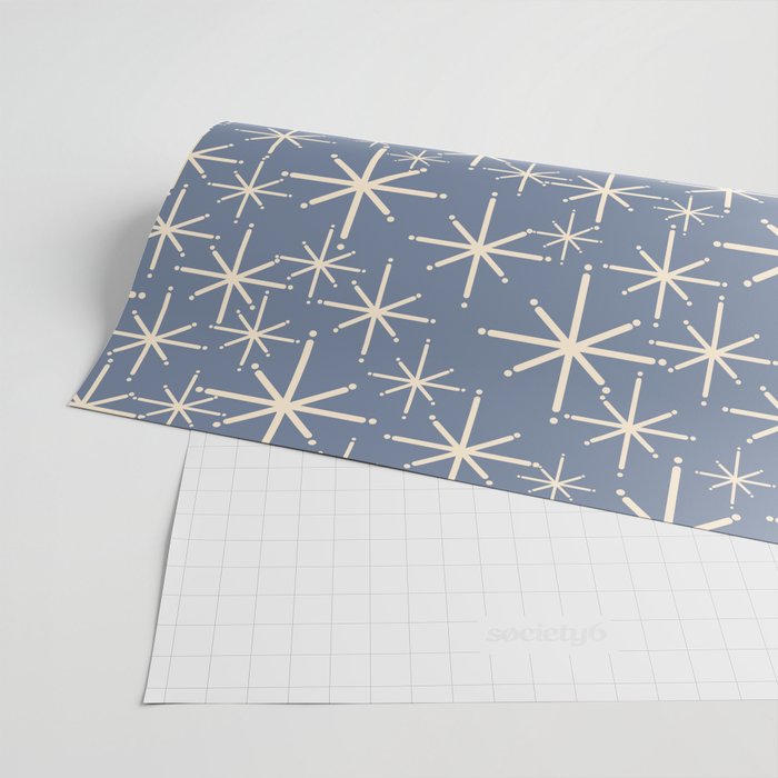 Mid Century Modern Twinkling Stars Retro Atomic Pattern in Stone Blue and Cream Wrapping Paper Gallery Image 2