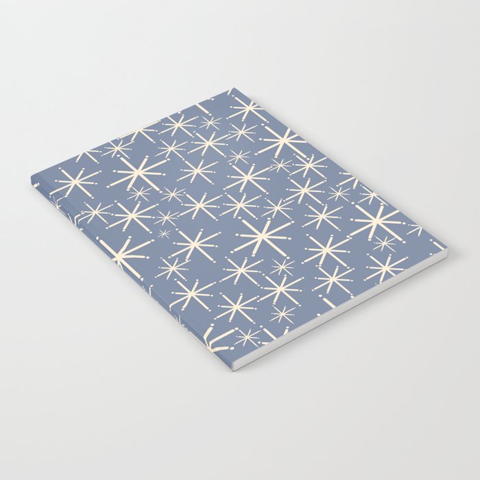 Mid Century Modern Twinkling Stars Retro Atomic Pattern in Stone Blue and Cream Notebook Gallery Image 2