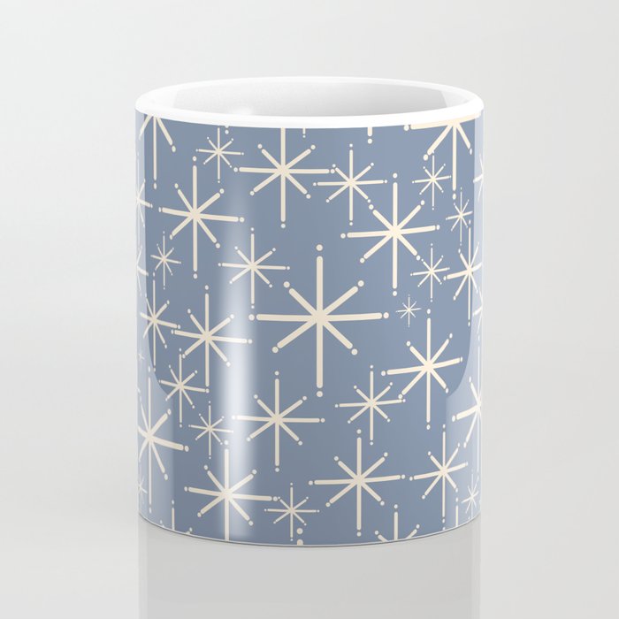 Mid Century Modern Twinkling Stars Retro Atomic Pattern in Stone Blue and Cream Coffee Mug Gallery Image 4