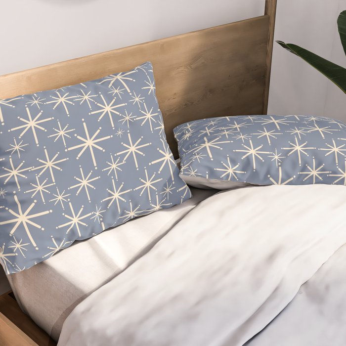Mid Century Modern Twinkling Stars Retro Atomic Pattern in Stone Blue and Cream Pillow Sham Gallery Image 2