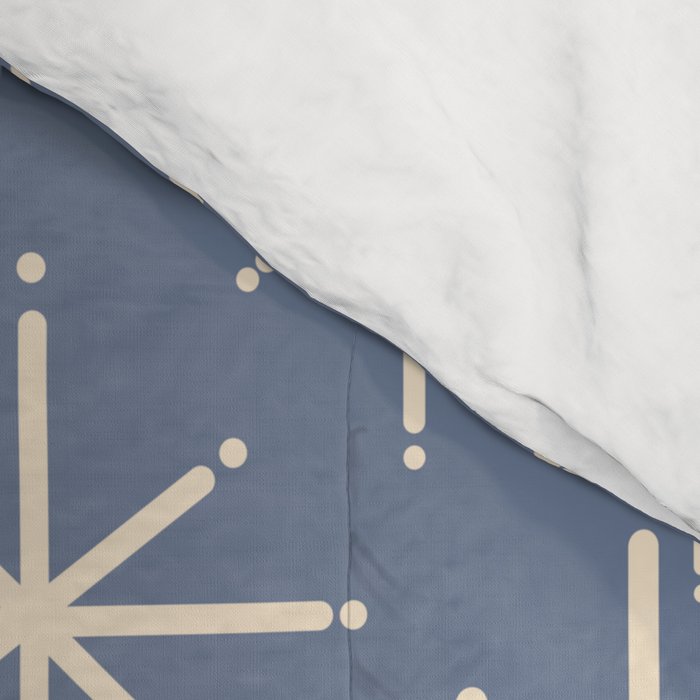 Mid Century Modern Twinkling Stars Retro Atomic Pattern in Stone Blue and Cream Comforter Gallery Image 4