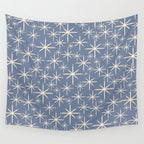 Mid Century Modern Twinkling Stars Retro Atomic Pattern in Stone Blue and Cream Wall Tapestry Gallery Image 4