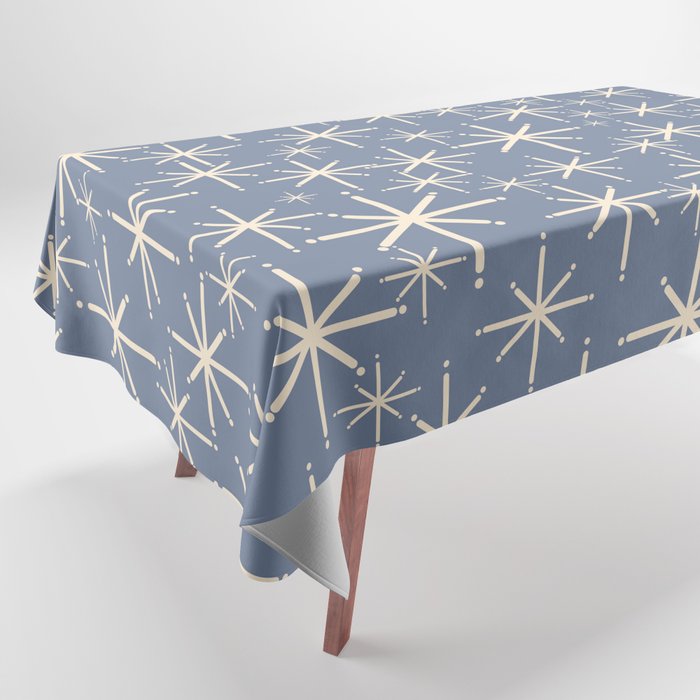 Mid Century Modern Twinkling Stars Retro Atomic Pattern in Stone Blue and Cream Tablecloth Gallery Image 1