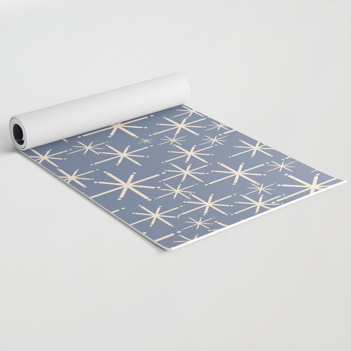 Mid Century Modern Twinkling Stars Retro Atomic Pattern in Stone Blue and Cream Yoga Mat Gallery Image 2