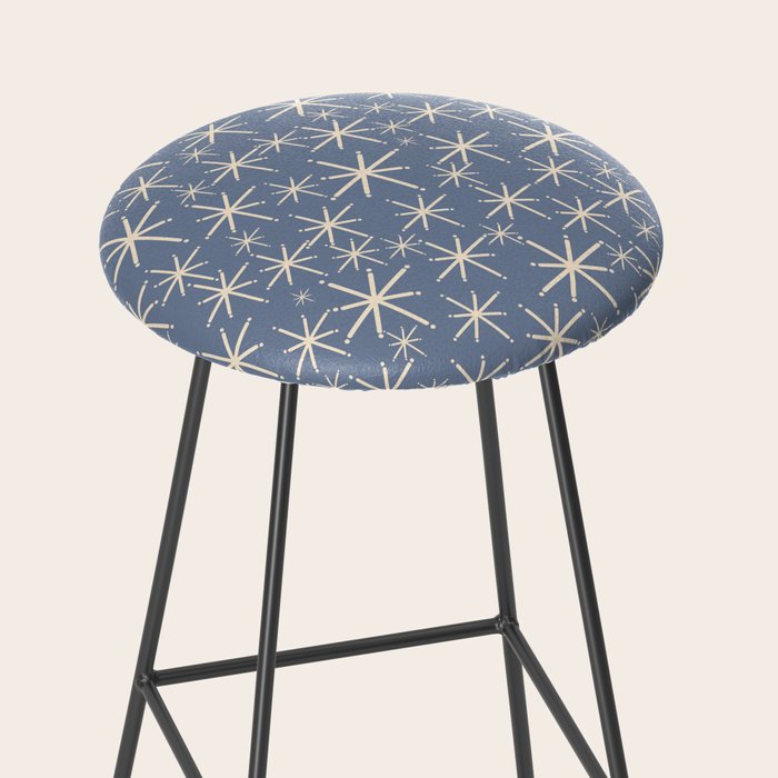 Mid Century Modern Twinkling Stars Retro Atomic Pattern in Stone Blue and Cream Stool Gallery Image 2