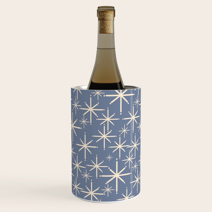 Mid Century Modern Twinkling Stars Retro Atomic Pattern in Stone Blue and Cream Wine Chiller Gallery Image 2