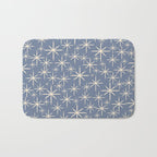Mid Century Modern Twinkling Stars Retro Atomic Pattern in Stone Blue and Cream Bath Mat Gallery Image 1