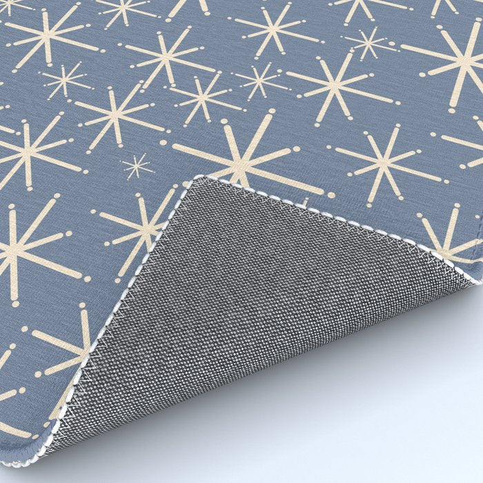 Mid Century Modern Twinkling Stars Retro Atomic Pattern in Stone Blue and Cream Rug Gallery Image 4