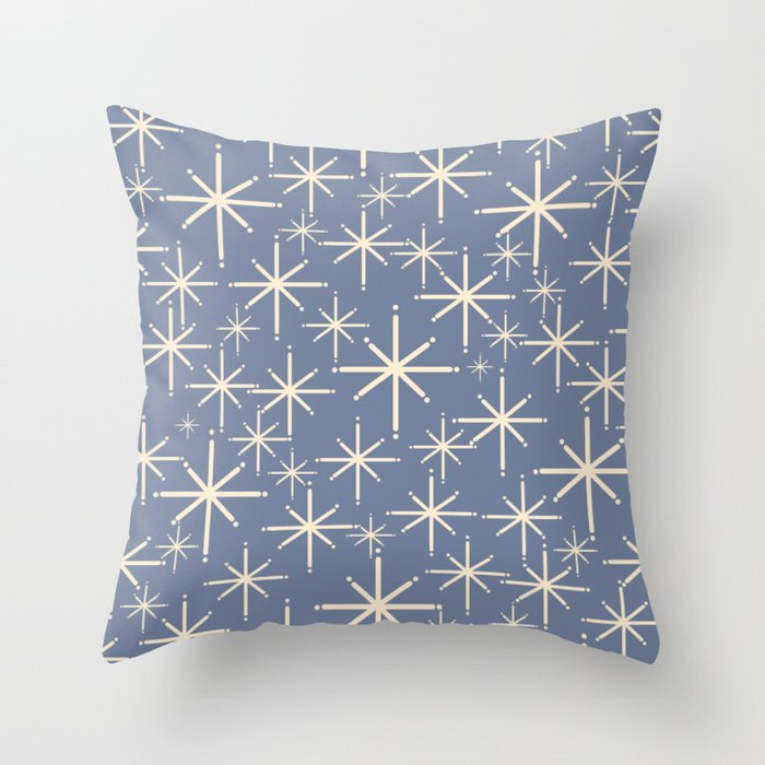 Mid Century Modern Twinkling Stars Retro Atomic Pattern in Stone Blue and Cream Throw Pillow Gallery Image 6