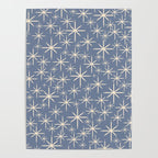 Mid Century Modern Twinkling Stars Retro Atomic Pattern in Stone Blue and Cream Poster Gallery Image 4