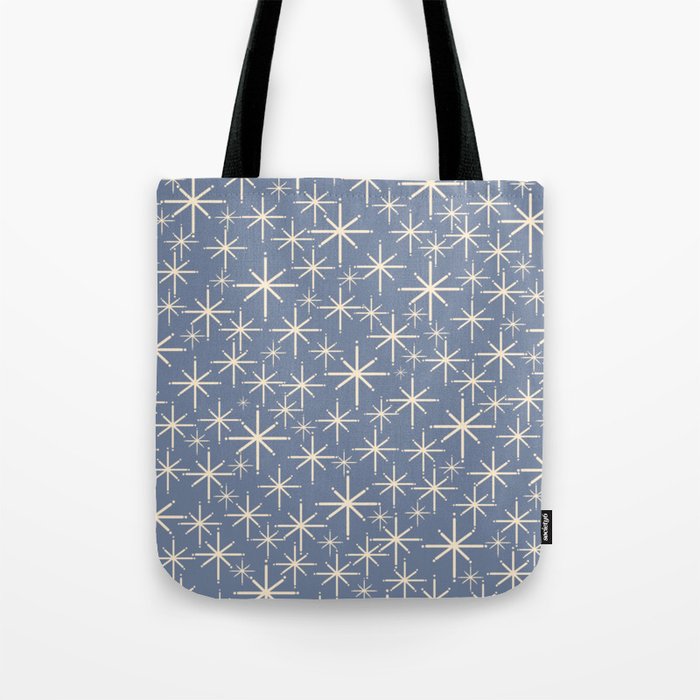 Mid Century Modern Twinkling Stars Retro Atomic Pattern in Stone Blue and Cream Tote Bag Gallery Image 1