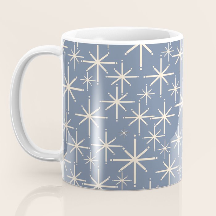 Mid Century Modern Twinkling Stars Retro Atomic Pattern in Stone Blue and Cream Coffee Mug Gallery Image 3