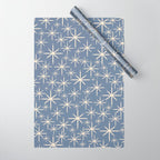 Mid Century Modern Twinkling Stars Retro Atomic Pattern in Stone Blue and Cream Wrapping Paper Gallery Image 1