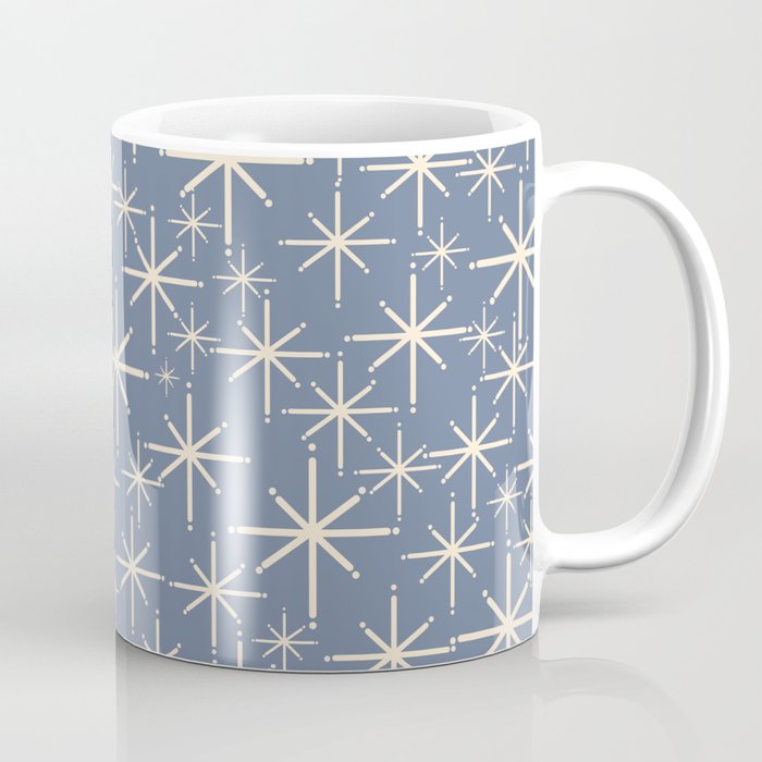 Mid Century Modern Twinkling Stars Retro Atomic Pattern in Stone Blue and Cream Coffee Mug Gallery Image 1
