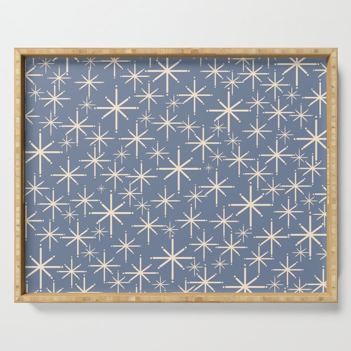 Mid Century Modern Twinkling Stars Retro Atomic Pattern in Stone Blue and Cream Serving Tray Gallery Image 1
