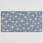 Mid Century Modern Twinkling Stars Retro Atomic Pattern in Stone Blue and Cream Desk Mat Gallery Image 3