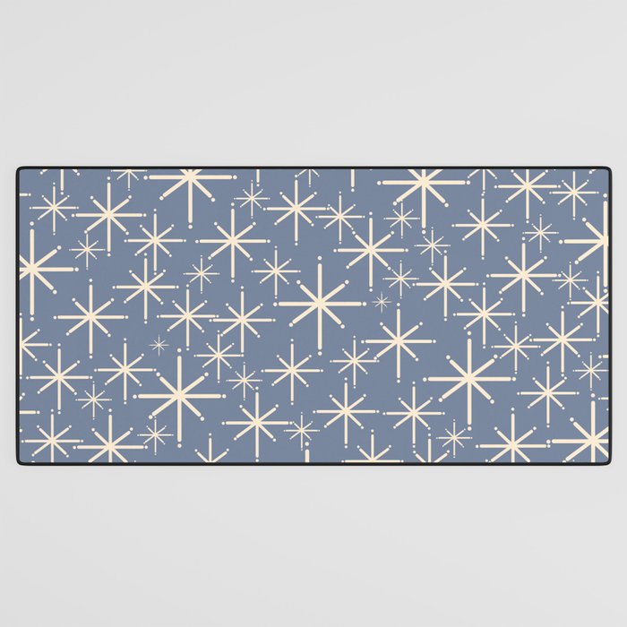 Mid Century Modern Twinkling Stars Retro Atomic Pattern in Stone Blue and Cream Desk Mat Gallery Image 3