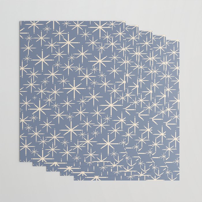 Mid Century Modern Twinkling Stars Retro Atomic Pattern in Stone Blue and Cream Wrapping Paper Gallery Image 3