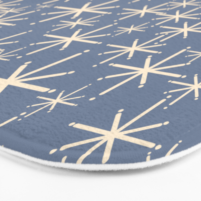 Mid Century Modern Twinkling Stars Retro Atomic Pattern in Stone Blue and Cream Bath Mat Gallery Image 3