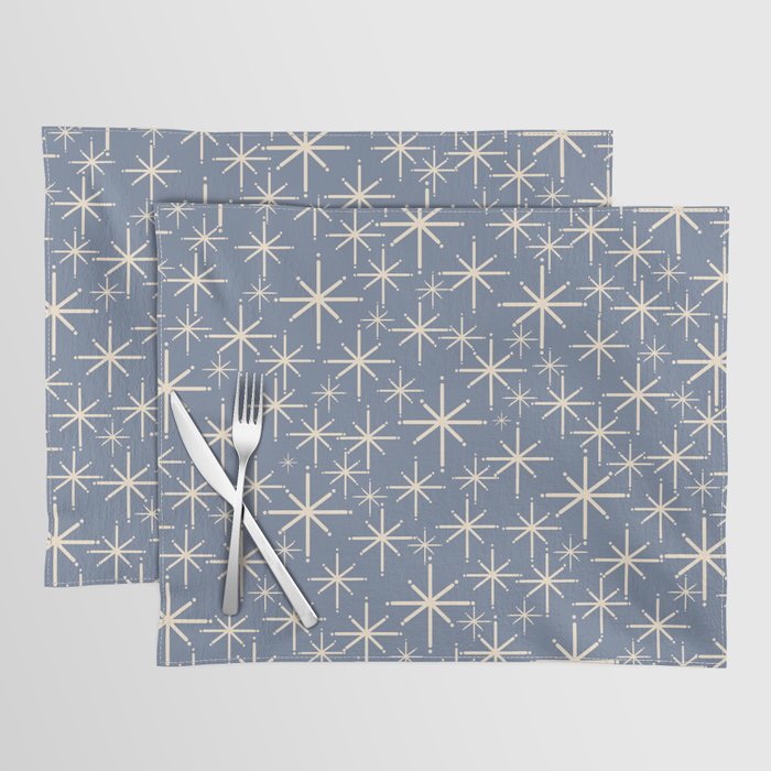 Mid Century Modern Twinkling Stars Retro Atomic Pattern in Stone Blue and Cream Placemat Gallery Image 1