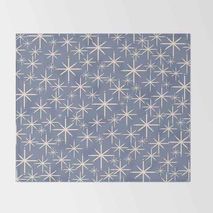 Mid Century Modern Twinkling Stars Retro Atomic Pattern in Stone Blue and Cream Throw Blanket Gallery Image 2
