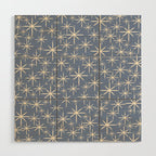Mid Century Modern Twinkling Stars Retro Atomic Pattern in Stone Blue and Cream Wood Wall Art Gallery Image 1