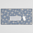 Mid Century Modern Twinkling Stars Retro Atomic Pattern in Stone Blue and Cream Desk Mat Gallery Image 1