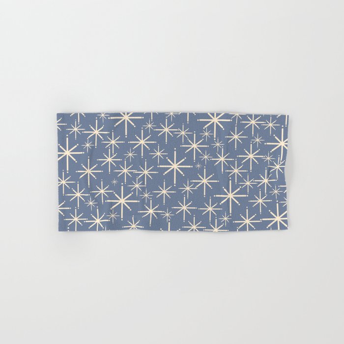 Mid Century Modern Twinkling Stars Retro Atomic Pattern in Stone Blue and Cream Bath Towel Gallery Image 1