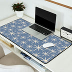 Mid Century Modern Twinkling Stars Retro Atomic Pattern in Stone Blue and Cream Desk Mat Gallery Image 2